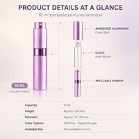 Flacon pulvérisateur cosmétique 10 ml rechargeable, atomiseur de parfum portable, étui en aluminium, intérieur en verre, vente en gros