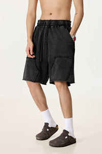 Peso massimo 330Gsm cotone personalizzato orlo grezzo taglio acido lavaggio invecchiato cotone francese Terry oversize Patchwork corto per gli uomini - Product Image 4