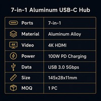 Hub USB-C 7 en 1, adaptateur multiport, 4K, 100W PD, station d'accueil en aluminium à charge rapide pour MacBook Pro/iPad/ordinateur portable, en stock