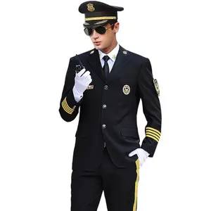Оптовая продажа, пилотное черное пальто, хлопковое однородное пальто с брюками, костюм с длинным рукавом, белая пилотная форма