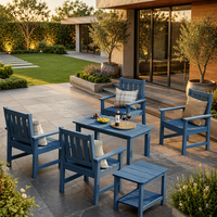Chaise de jardin bleue résistante aux intempéries, chaise de salle à manger d'extérieur avec dossier incurvé pour jardin, véranda, piscine et terrasse