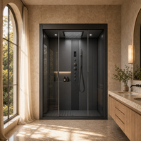Porte de douche coulissante avec cadre en verre acrylique trempé, plateau rectangulaire, design droit pour salle de bain moderne