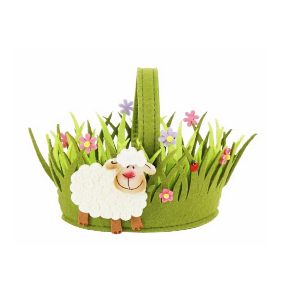 wholesale cheap sheep toy felt easter basket custom cute green felt storage basket