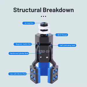 Pinza Robótica Neumática de 3 Mandíbulas Mini J1060 con Almohadillas de Silicona Antideslizantes y Ranura para Interruptor Magnético - Product Image 2