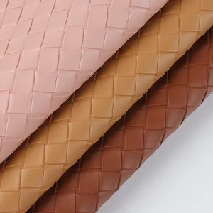 AH3367 Solid Color Braid Grid Pattern Faux Leather Sheets Embossed Weave Leather Fabric For Bag Shoe Notebook