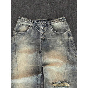 Pantalon de jogging ample et jean de travail vintage délavé pour homme avec broderie et motif peint, pantalon en denim <span class=keywords><strong>tendance</strong></span> - Product Image 3