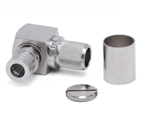 Connecteur coaxial standard QMA mâle à angle droit 50 Ohm, à sertir/souder, pour LMR-400, DC-6GHz.