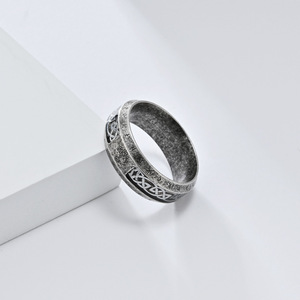 Vintage distressed Nordic Viking letter <b>titanium</b> steel <b>ring</b>, niche and unique Tree of Life Eternal Knot jewelry - Product Image 4