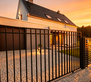 <span class=keywords><strong>Portail</strong></span> cantilever vertical contemporain - Acier noir thermolaqué pour maisons modernes - Product Image 1