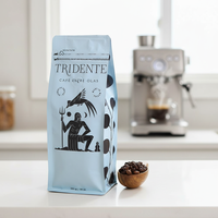 Emballage en plastique noir unique pour sac à fond plat avec poche zippée et valve pour café 250g