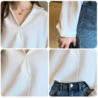 5801 # nouveau automne Style coréen Blouse ample à manches longues col en v chemise blanche bureau femmes Blouses coton bas hauts