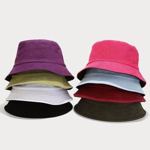 Chapeau Bob Rétro en Velours Côtelé Double Face Couleur Unie Automne Hiver - Product Image 1