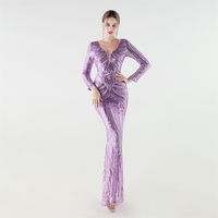 33619 #   Nouvelle robe de soirée à manches longues avec sequins et fleurs positionnées 2026