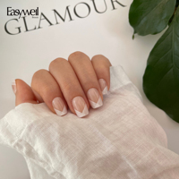 Easywell Nouveau Design Ongles Courts Carrés Translucides Nude V French Press-on avec Embout en V Blanc Propre et Boîte d'Emballage Luxe