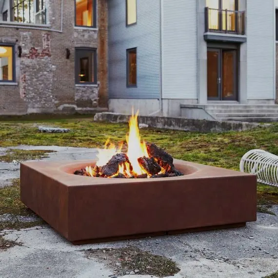 파티오 야외 가스 히터 나무 연료 스토브 야외 firepit corten 스틸 화재 구덩이