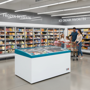 Commercial Supermarket Angled Sliding Curved Glass Chest <b>Deep</b> Freezer Refrigerator 499 L Single-Temperature for Ice Cream - Product Image 3