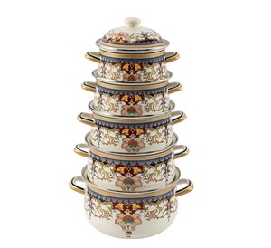 Ensemble de 5 casseroles émaillées best-seller avec couvercle, motif floral, batterie de cuisine résistante à la chaleur, fabrication chinoise - Product Image 1