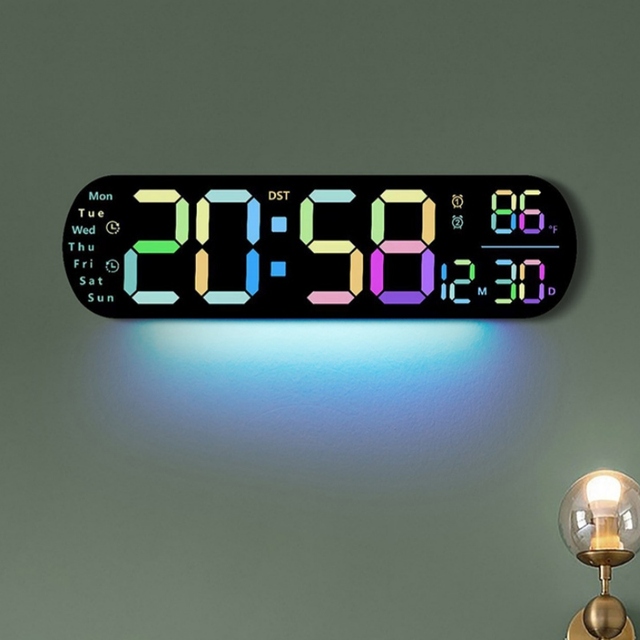 Home Decor Alarm Temperature Calendar Oversize Word Desk Watch Large Led Smart Digital Wall Mount Clock with Remote Control