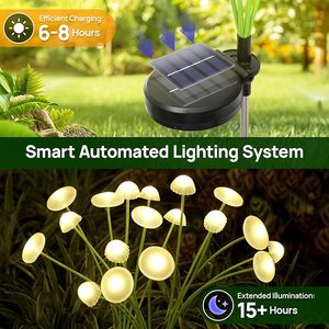 Lampes solaires de jardin en forme de champignon, étanches IP65, guirlandes lumineuses d'extérieur, lampes solaires en forme de méduse pour cour, patio, allée - Product Image 5