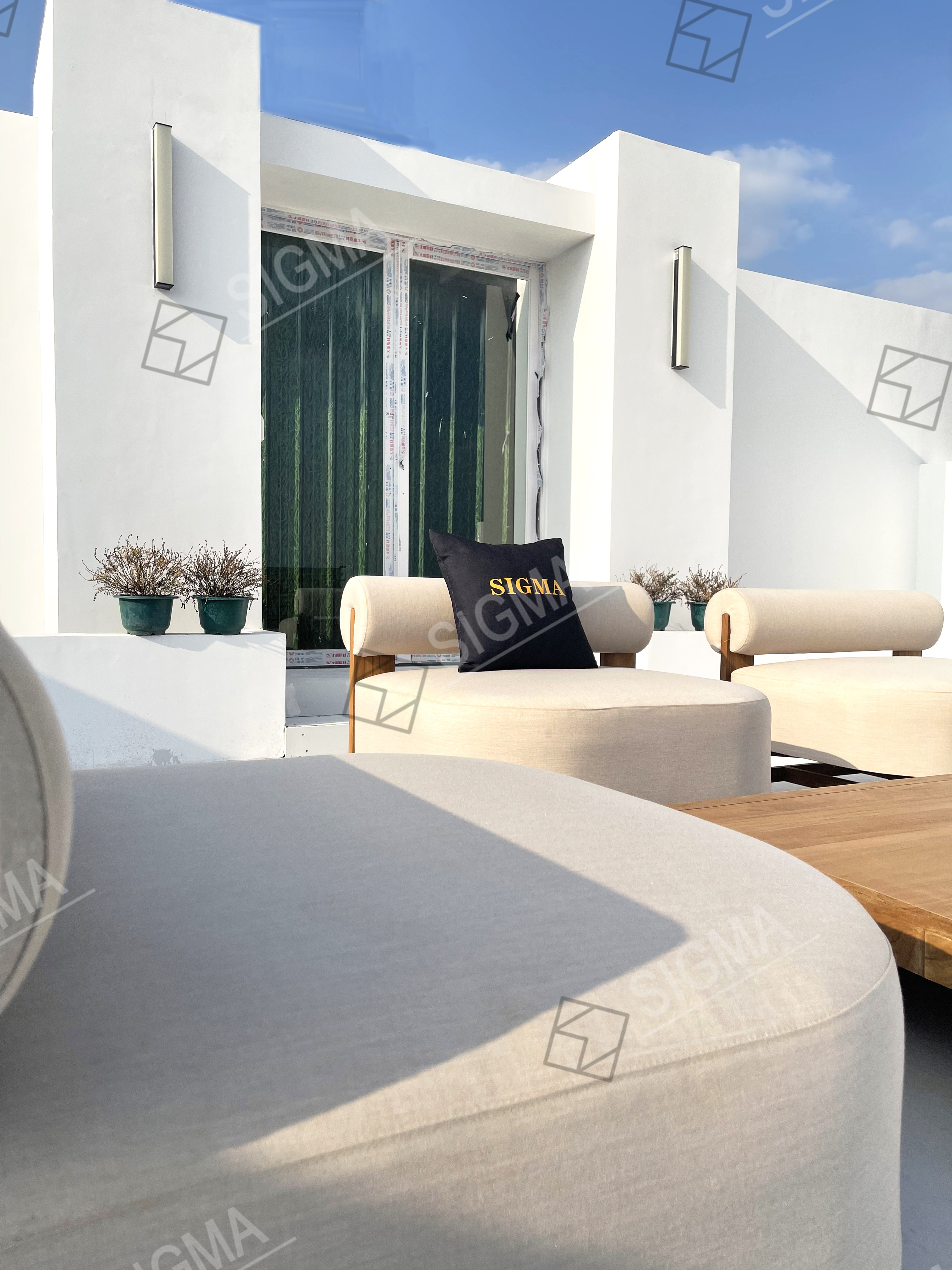 Modern Luxe Custom Solid Teak Wooden Garden Patio Outdoor Outside Leisure  Seat Sofa  Set