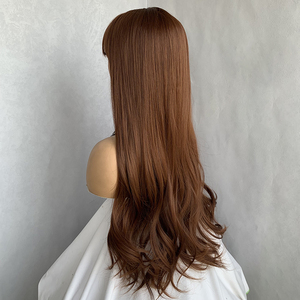 Perruque synthétique longue ondulée brune de haute qualité <span class=keywords><strong>avec</strong></span> <span class=keywords><strong>frange</strong></span> pour femmes, résistante à la chaleur, <span class=keywords><strong>avec</strong></span> ligne de <span class=keywords><strong>cheveux</strong></span> naturelle - Product Image 2