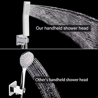 Système de douche mural moderne en laiton poli avec robinet monocommande à débit contrôlé, LED 3 fonctions, 16x24 pouces, en acier inoxydable carré