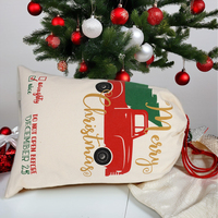 Sac de Noël en toile rouge écologique 250 g/m² pour camion et arbre, ensemble de sacs cadeaux de Noël (50x70cm) avec impression par sublimation, MOQ 100 pièces