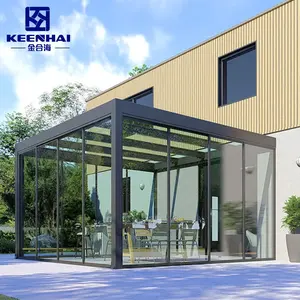 最新畅销全景日光室和玻璃房屋防水，带平屋顶成型铝合金框架，适合户外使用