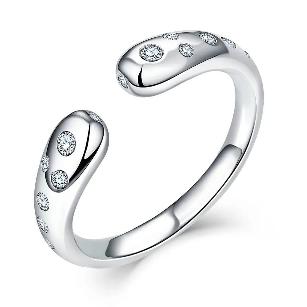 Anéis abertos de joias personalizadas, anéis de chapeamento de rodio, simples anel de prata esterlina 925 de zircônia cúbica