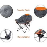 Fauteuil rond surdimensionné rembourré avec repose-pieds amovible, structure métallique portable pour extérieur, avec porte-gobelet et pochette de rangement