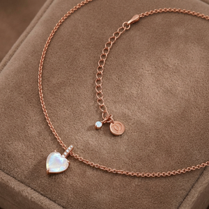 Collar con Colgante de Corazón de Piedra Lunar Chapado en Oro de Plata 925 con Engaste de Bisel y Cadena de Caja, Romántico para Uso Diario de Mujer - Product Image 2