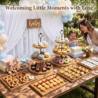 Ensemble de présentoir à dessert en bois 6 pièces, ensemble de présentoir à cupcakes à 3 niveaux avec plateaux de service, présentoir à dessert rustique, ensemble de présentoir à gâteaux