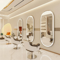 Miroir sur pied double face en acier inoxydable pour salon de coiffure avec éclairage, design minimaliste pour la coiffure, la coloration et la permanente