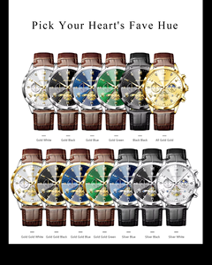 Montres-bracelets pour hommes POEDAGAR 938 Chronographe avec affichage des secondes, mouvement à quartz, bracelet en cuir, multifonction - Product Image 6