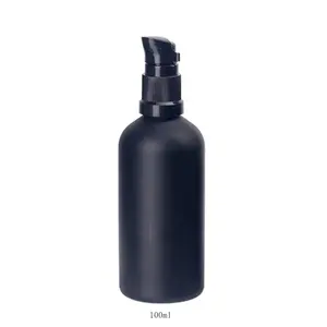 100毫升哑光黑色泵瓶空磨砂黑色玻璃瓶化妆品精华瓶带喙泵乳液泵