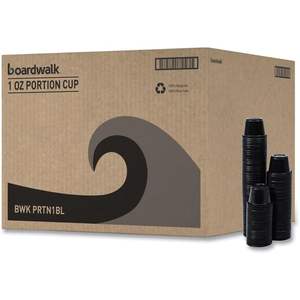 Boardwalk PRTN1BL Souffle Section <b>Cups</b> 1 oz Black Disposable <b>Plastic</b> for Snacks and Beverages 2500/Carton - Product Image 1