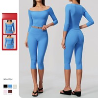 Setelan Yoga Slim Waist Cinched Lengan Lima Perempat High Waist Pengangkat Bokong Pengontrol Perut untuk Olahraga Yoga