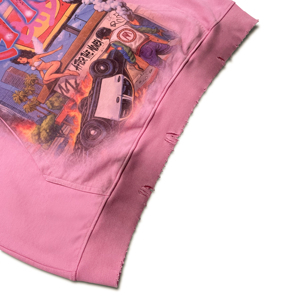 Sweat à capuche oversize rose vif pour homme avec imprimé ATM sur le devant, style streetwear, design vieilli, effet délavé et orné de clous - Product Image 6