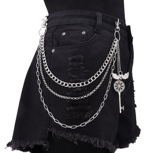 สร้อยโซ่คล้องกางเกงหลายชั้น ดีไซน์เก๋ไก๋ ประดับปีก หัวใจ กุญแจ ดอกไม้ ทำจากโลหะผสมสังกะสี สไตล์ฮิปฮอป สำหรับผู้หญิงและผู้ชาย - Product Image 6