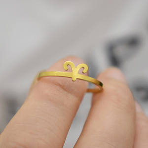 MICCI vente en gros, anneau ouvert en acier inoxydable plaqué or 18K, <span class=keywords><strong>Horoscope</strong></span> étoile réglable signe du zodiaque - Product Image 3