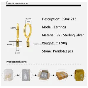 การออกแบบยอดนิยม DIY Birthstone S925 เงิน Peridot เพทายต่างหูสตั๊ดเดือน Charms เครื่องประดับปรับแต่ง 9K 14K ทอง