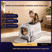 Toilette modulaire pour chat à tamisage facile, bac à litière coulissant en acier inoxydable, capot à filtre à charbon et pelle intégrée pour chats domestiques