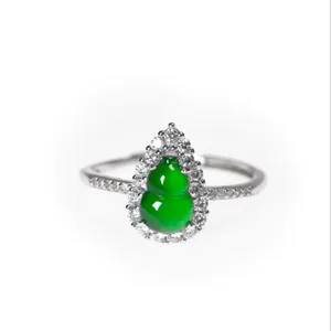 Anillo de plata con diseño de calabaza común de jade natural para mujer