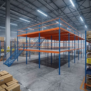 Plateforme de stockage en entrepôt, structure en acier, système de rayonnage à double niveau, robuste, protégé contre la corrosion, étagère industrielle - Product Image 1
