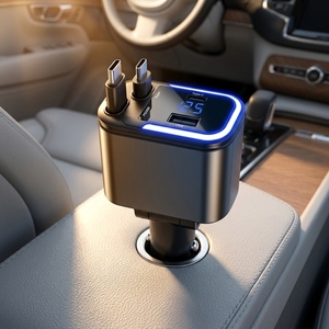 Nouveau chargeur 5-en-1 2026 Type-C PD 120W à charge rapide pour voiture avec câble rétractable, adaptateur, lumière d'ambiance et affichage numérique - Product Image 2