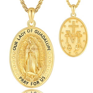 Collier pendentif ovale en argent sterling 925 plaqué or 18 carats, représentant la Vierge Marie de Guadalupe, <span class=keywords><strong>avec</strong></span> chaîne en <span class=keywords><strong>boîte</strong></span>. - Product Image 1