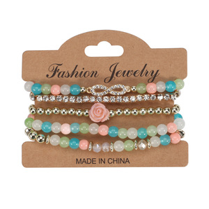 Fashion Jewelry Beaded <b>Bracelets</b> <b>Set</b> Multicolor Crystal Rhinestone Flower Design Unisex Gift Made In China - Product Image 4