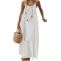 Robe longue en polyester pour femme, col licou, sans manches, dos nu, bretelles à nouer, couleur unie, coupe ample, qui flattere la silhouette