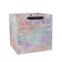 Sac cadeau pour la Saint-Valentin, motif trapèze argenté estampé à chaud, forme carrée avec fenêtre, sac à bouquet épais de qualité supérieure