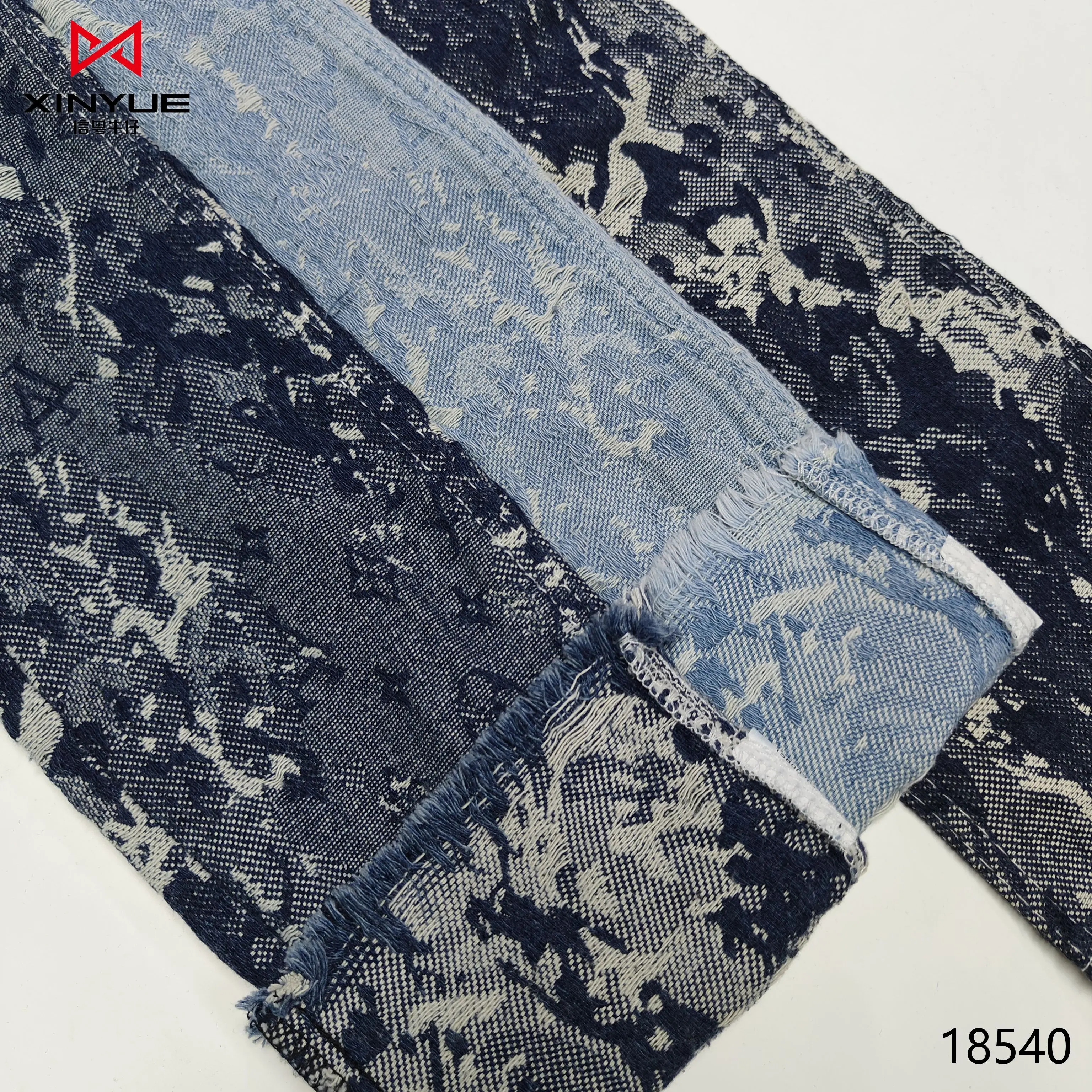 Punching color printing all Cotton thin dobby jacquard denim meter fabric wide with handfeeling denim fabric for jacket